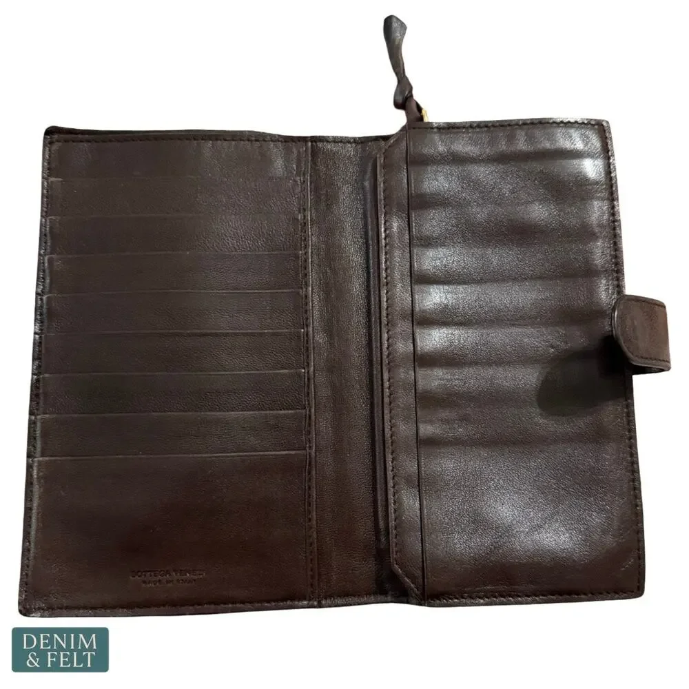 Bottega Veneta Intrecciato Brown Leather Zip Around Wallet Luxury Woven‎ Classic